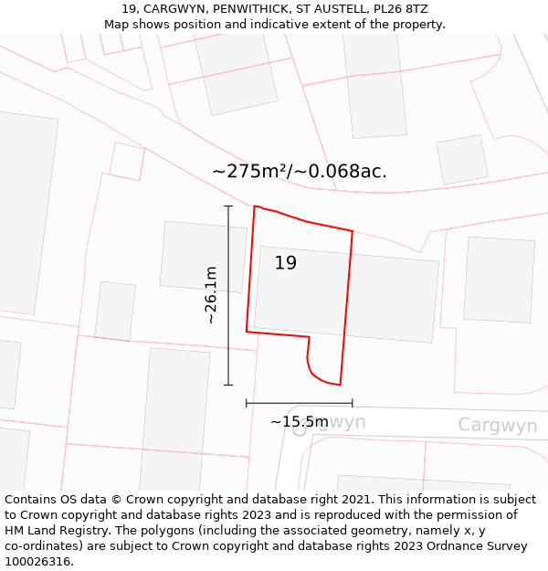 19, CARGWYN, PENWITHICK, ST AUSTELL, PL26 8TZ: Plot and title map