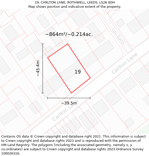 19, CARLTON LANE, ROTHWELL, LEEDS, LS26 0DH: Plot and title map