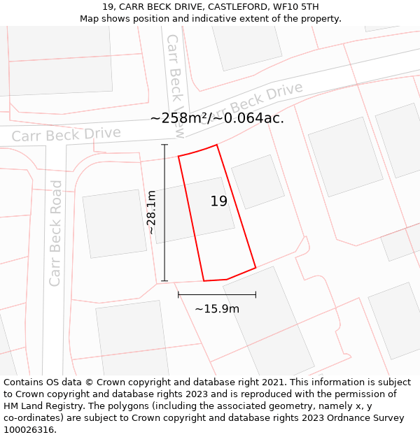 19, CARR BECK DRIVE, CASTLEFORD, WF10 5TH: Plot and title map