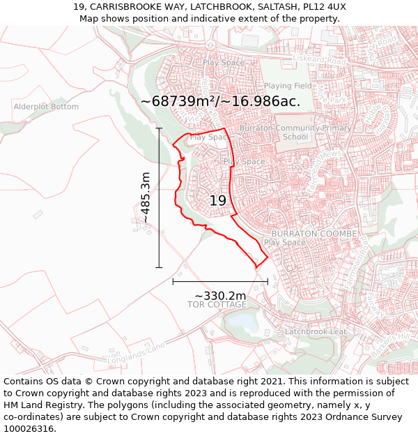 19, CARRISBROOKE WAY, LATCHBROOK, SALTASH, PL12 4UX: Plot and title map