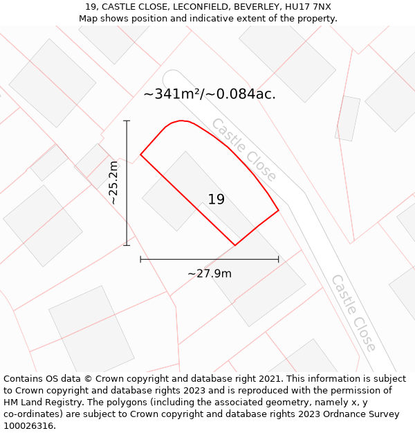 19, CASTLE CLOSE, LECONFIELD, BEVERLEY, HU17 7NX: Plot and title map