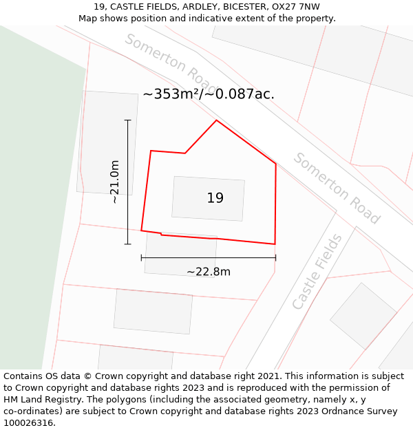 19, CASTLE FIELDS, ARDLEY, BICESTER, OX27 7NW: Plot and title map