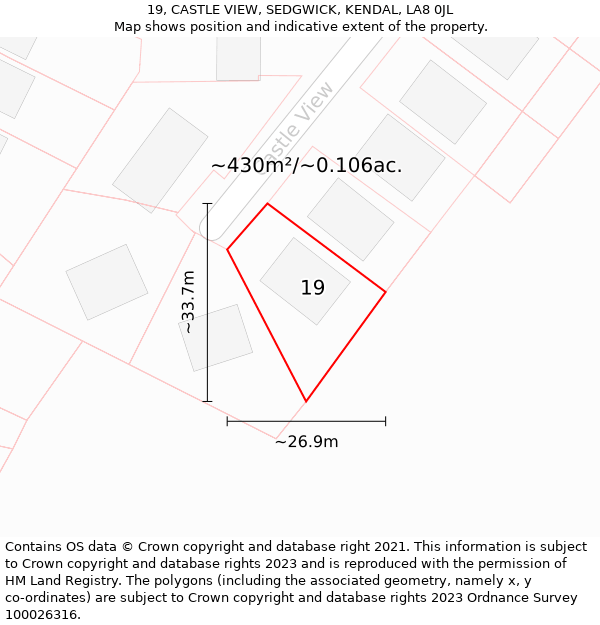 19, CASTLE VIEW, SEDGWICK, KENDAL, LA8 0JL: Plot and title map