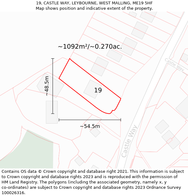 19, CASTLE WAY, LEYBOURNE, WEST MALLING, ME19 5HF: Plot and title map