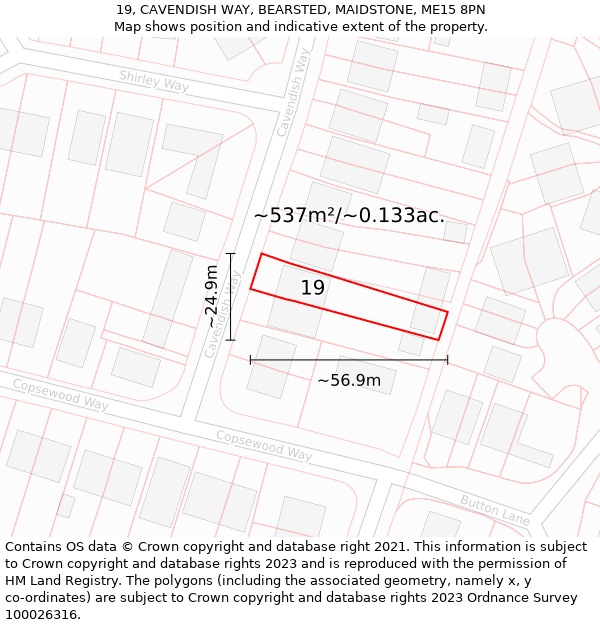 19, CAVENDISH WAY, BEARSTED, MAIDSTONE, ME15 8PN: Plot and title map