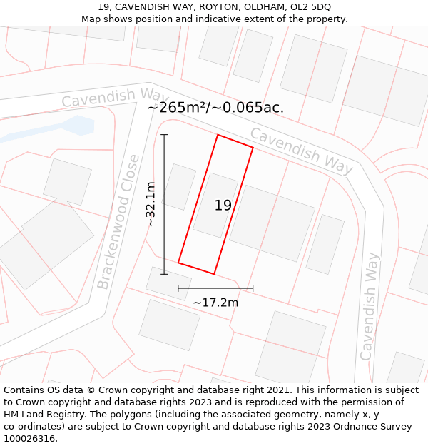 19, CAVENDISH WAY, ROYTON, OLDHAM, OL2 5DQ: Plot and title map