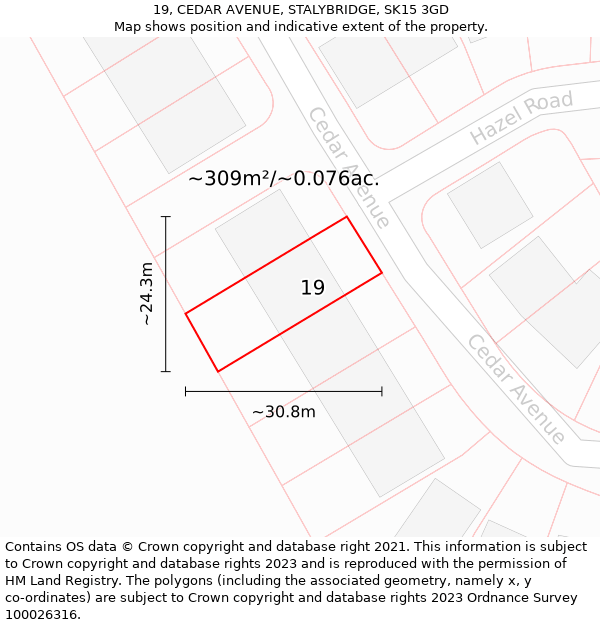 19, CEDAR AVENUE, STALYBRIDGE, SK15 3GD: Plot and title map