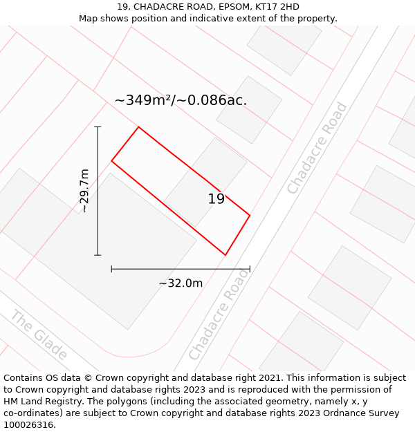 19, CHADACRE ROAD, EPSOM, KT17 2HD: Plot and title map