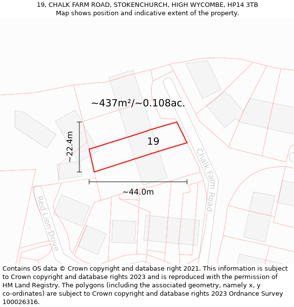 19, CHALK FARM ROAD, STOKENCHURCH, HIGH WYCOMBE, HP14 3TB: Plot and title map