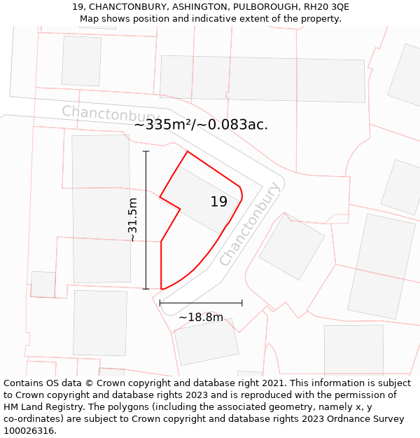 19, CHANCTONBURY, ASHINGTON, PULBOROUGH, RH20 3QE: Plot and title map