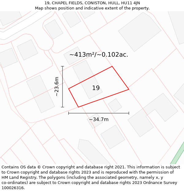 19, CHAPEL FIELDS, CONISTON, HULL, HU11 4JN: Plot and title map