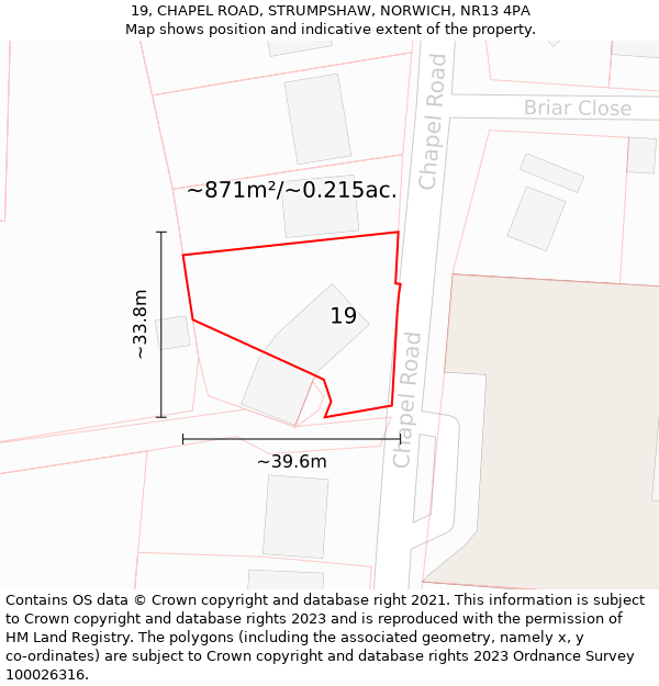 19, CHAPEL ROAD, STRUMPSHAW, NORWICH, NR13 4PA: Plot and title map