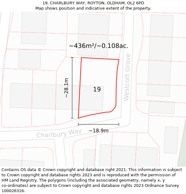 19, CHARLBURY WAY, ROYTON, OLDHAM, OL2 6PD: Plot and title map