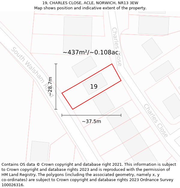 19, CHARLES CLOSE, ACLE, NORWICH, NR13 3EW: Plot and title map