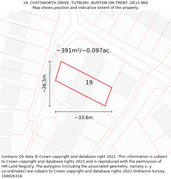 19, CHATSWORTH DRIVE, TUTBURY, BURTON-ON-TRENT, DE13 9NS: Plot and title map