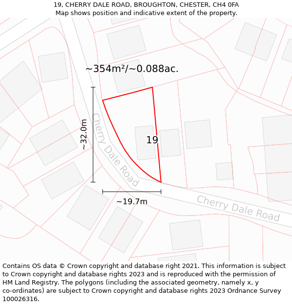 19, CHERRY DALE ROAD, BROUGHTON, CHESTER, CH4 0FA: Plot and title map