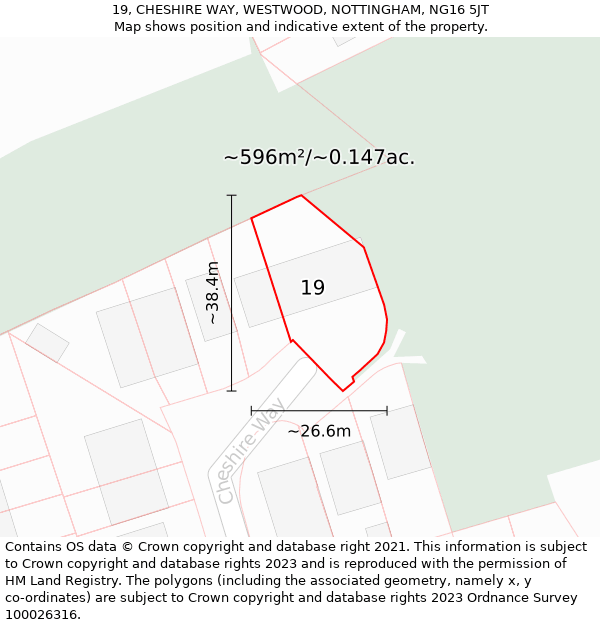 19, CHESHIRE WAY, WESTWOOD, NOTTINGHAM, NG16 5JT: Plot and title map