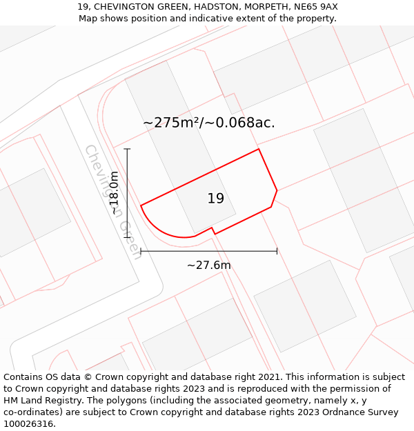 19, CHEVINGTON GREEN, HADSTON, MORPETH, NE65 9AX: Plot and title map