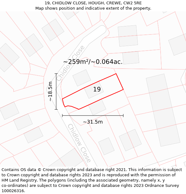 19, CHIDLOW CLOSE, HOUGH, CREWE, CW2 5RE: Plot and title map