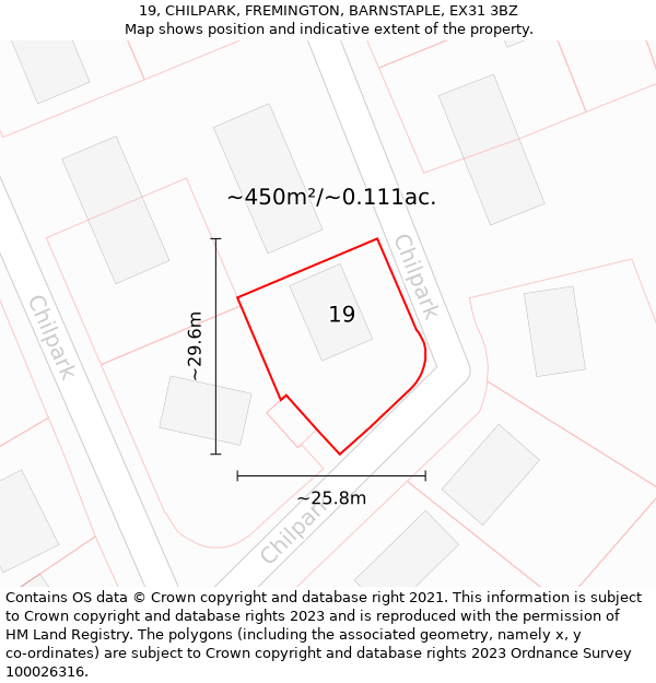 19, CHILPARK, FREMINGTON, BARNSTAPLE, EX31 3BZ: Plot and title map