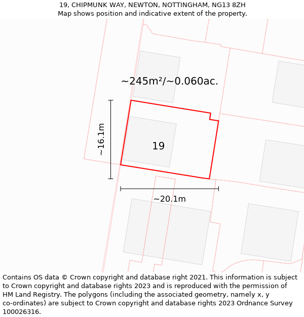 19, CHIPMUNK WAY, NEWTON, NOTTINGHAM, NG13 8ZH: Plot and title map