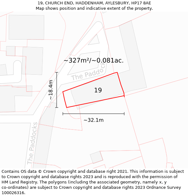 19, CHURCH END, HADDENHAM, AYLESBURY, HP17 8AE: Plot and title map