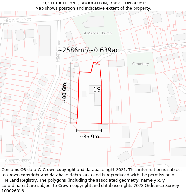 19, CHURCH LANE, BROUGHTON, BRIGG, DN20 0AD: Plot and title map