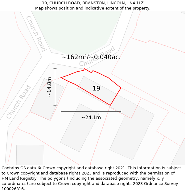 19, CHURCH ROAD, BRANSTON, LINCOLN, LN4 1LZ: Plot and title map