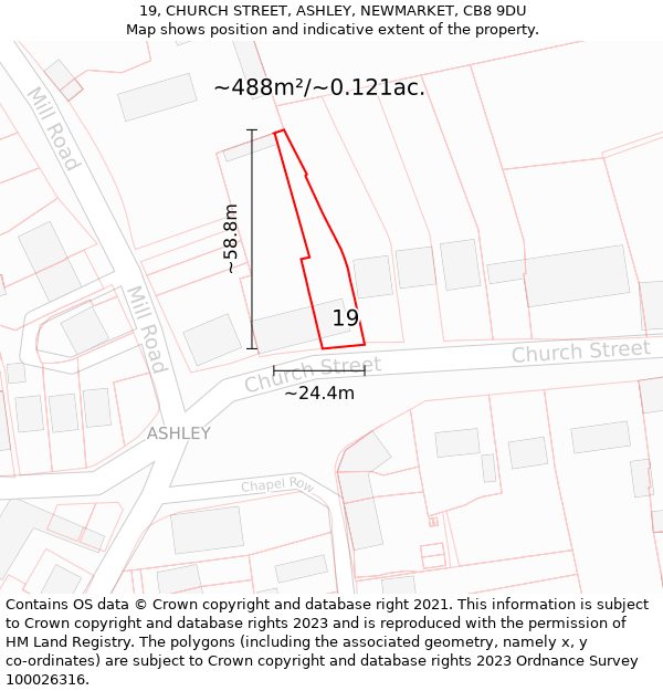 19, CHURCH STREET, ASHLEY, NEWMARKET, CB8 9DU: Plot and title map