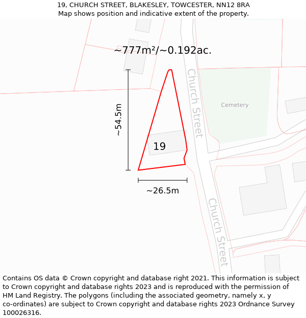 19, CHURCH STREET, BLAKESLEY, TOWCESTER, NN12 8RA: Plot and title map