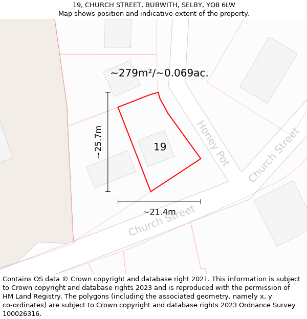 19, CHURCH STREET, BUBWITH, SELBY, YO8 6LW: Plot and title map