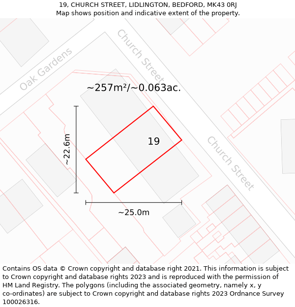 19, CHURCH STREET, LIDLINGTON, BEDFORD, MK43 0RJ: Plot and title map