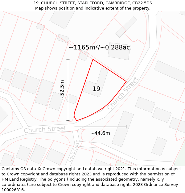 19, CHURCH STREET, STAPLEFORD, CAMBRIDGE, CB22 5DS: Plot and title map