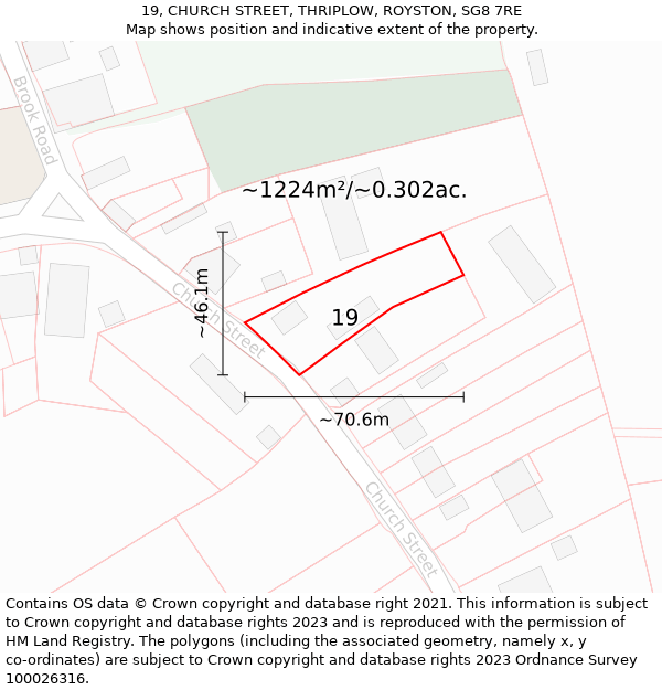 19, CHURCH STREET, THRIPLOW, ROYSTON, SG8 7RE: Plot and title map