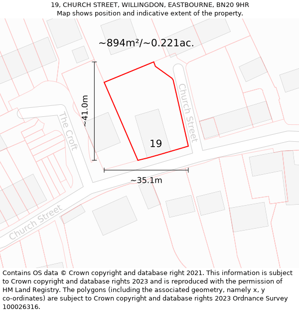 19, CHURCH STREET, WILLINGDON, EASTBOURNE, BN20 9HR: Plot and title map