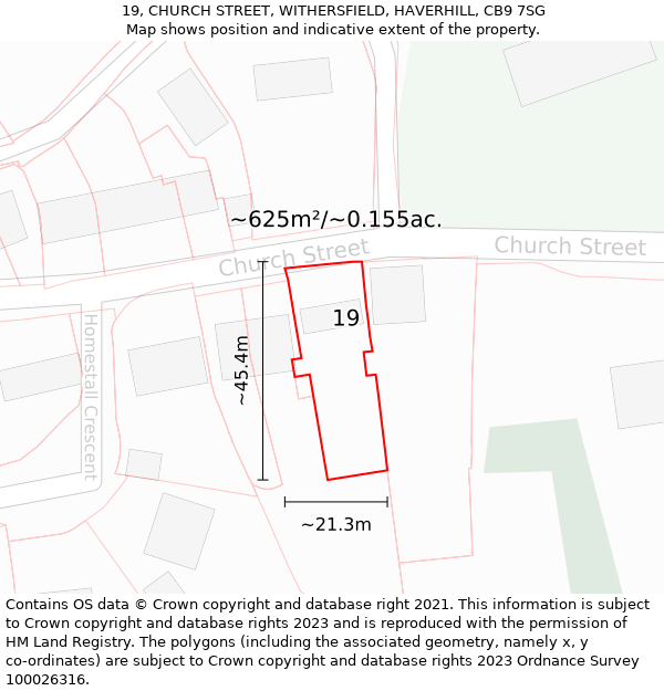 19, CHURCH STREET, WITHERSFIELD, HAVERHILL, CB9 7SG: Plot and title map