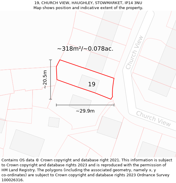 19, CHURCH VIEW, HAUGHLEY, STOWMARKET, IP14 3NU: Plot and title map