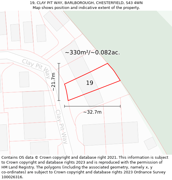 19, CLAY PIT WAY, BARLBOROUGH, CHESTERFIELD, S43 4WN: Plot and title map