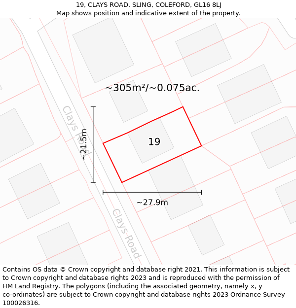 19, CLAYS ROAD, SLING, COLEFORD, GL16 8LJ: Plot and title map