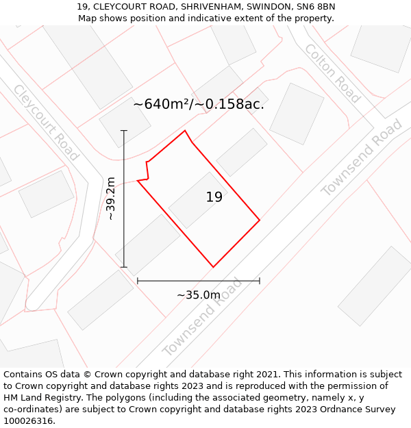 19, CLEYCOURT ROAD, SHRIVENHAM, SWINDON, SN6 8BN: Plot and title map