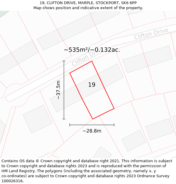 19, CLIFTON DRIVE, MARPLE, STOCKPORT, SK6 6PP: Plot and title map