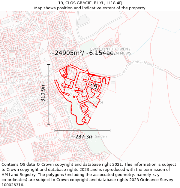 19, CLOS GRACIE, RHYL, LL18 4FJ: Plot and title map