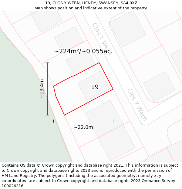 19, CLOS Y WERN, HENDY, SWANSEA, SA4 0XZ: Plot and title map