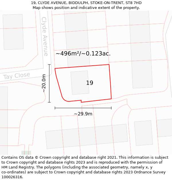 19, CLYDE AVENUE, BIDDULPH, STOKE-ON-TRENT, ST8 7HD: Plot and title map