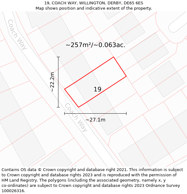 19, COACH WAY, WILLINGTON, DERBY, DE65 6ES: Plot and title map