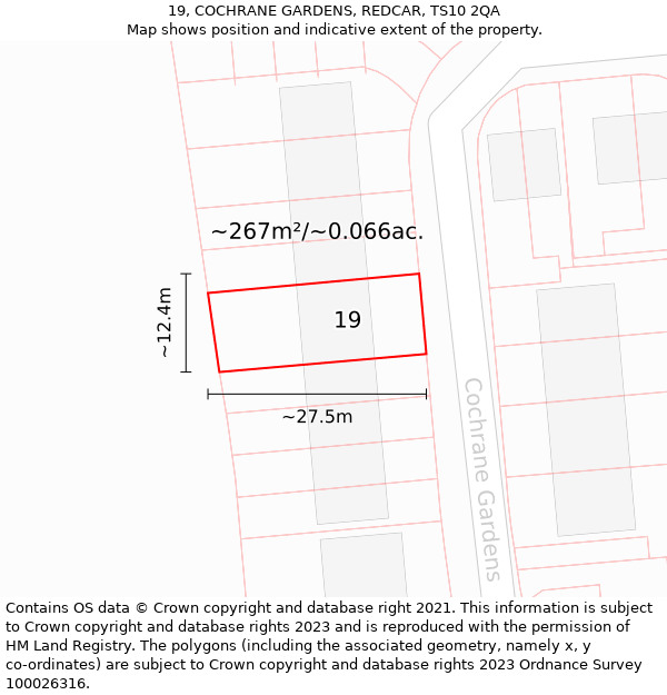 19, COCHRANE GARDENS, REDCAR, TS10 2QA: Plot and title map