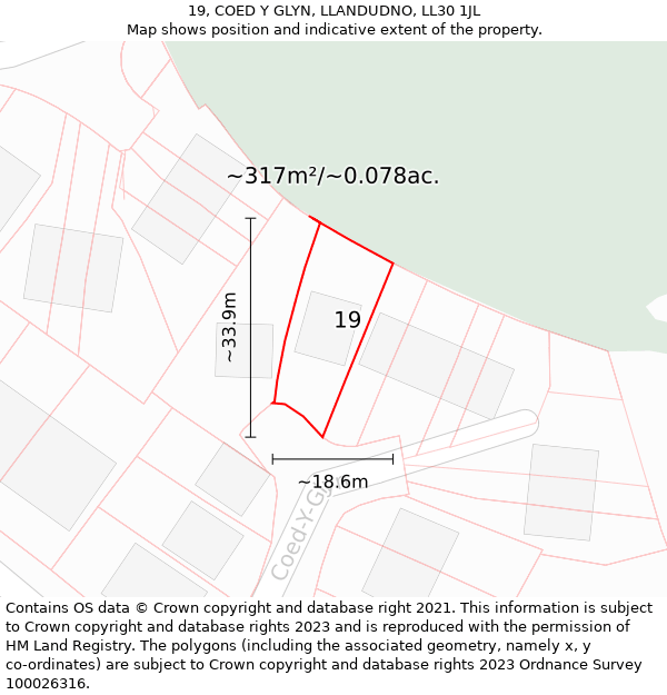 19, COED Y GLYN, LLANDUDNO, LL30 1JL: Plot and title map