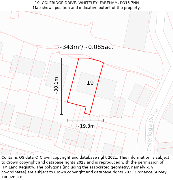 19, COLERIDGE DRIVE, WHITELEY, FAREHAM, PO15 7NN: Plot and title map