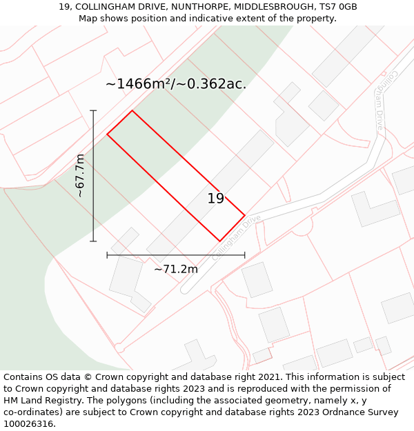 19, COLLINGHAM DRIVE, NUNTHORPE, MIDDLESBROUGH, TS7 0GB: Plot and title map