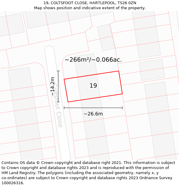 19, COLTSFOOT CLOSE, HARTLEPOOL, TS26 0ZN: Plot and title map